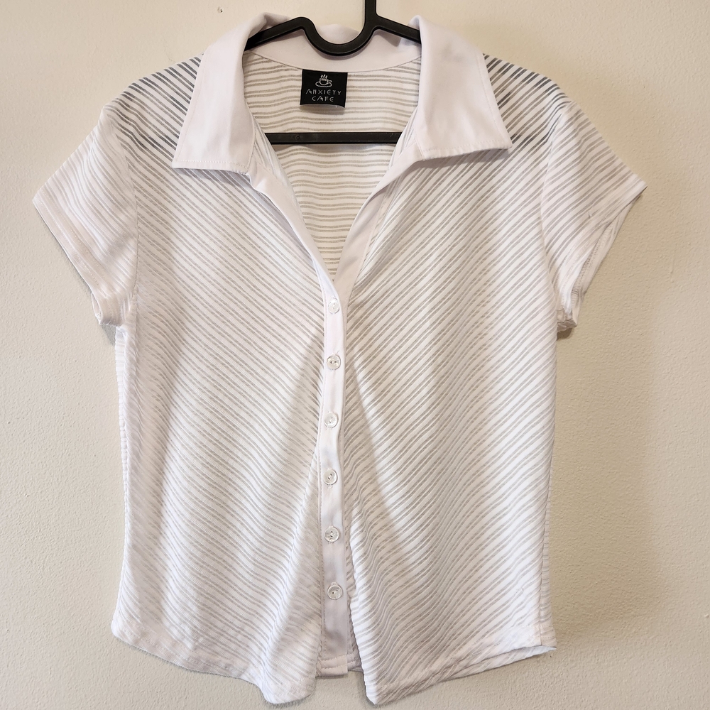 Sheer White Striped Button-Up Shirt